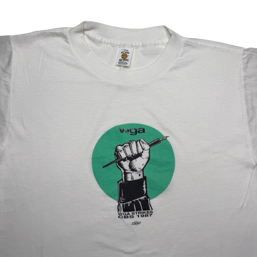 Vintage 80s 1987 WGA Strikes CBS writers shirt
